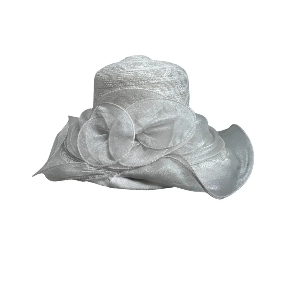 2 Fancy Hats High Tea Wedding Event Dressy White & Black Sheer Ruffle One Size‎